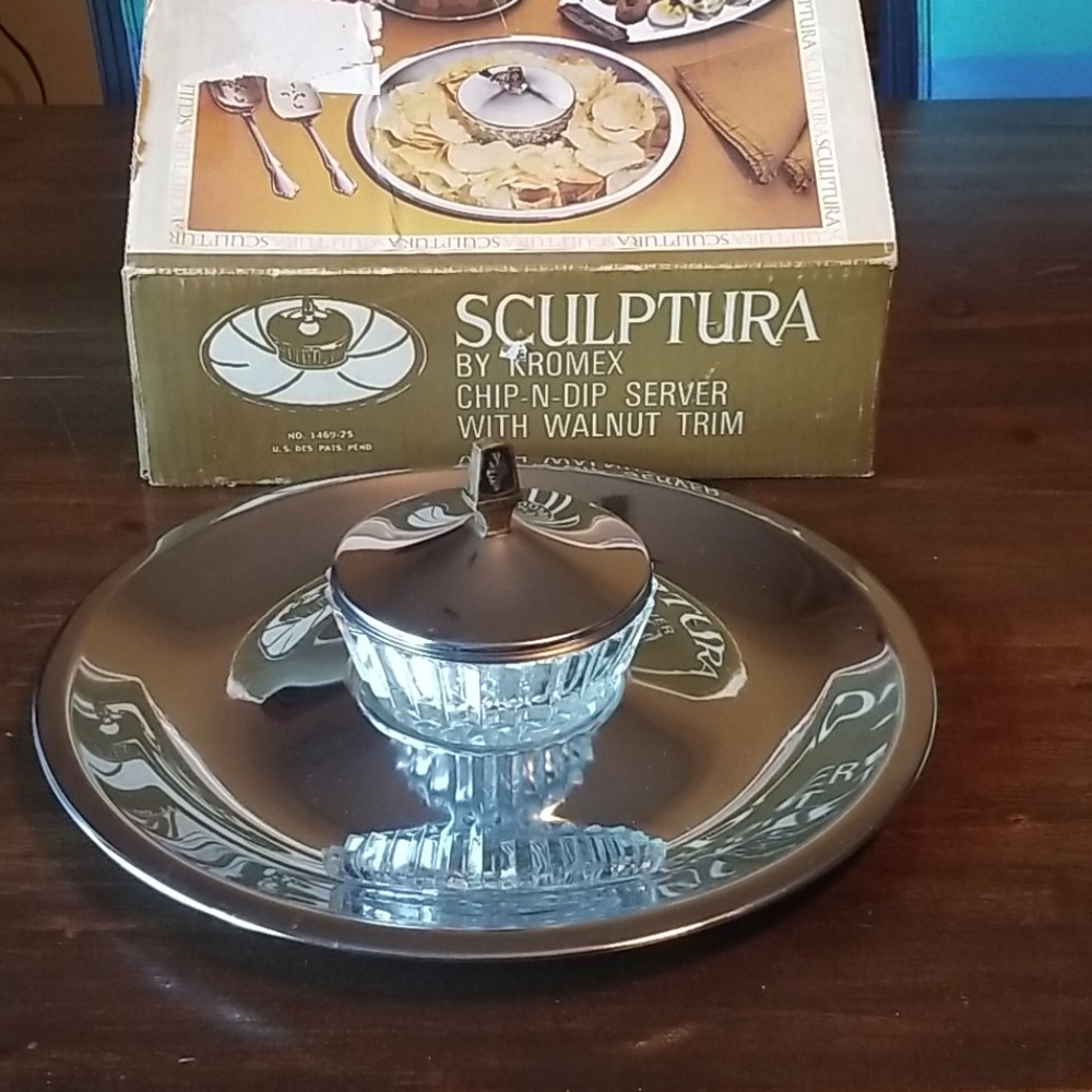 Kromex mid century chip n dip set. New in box.
